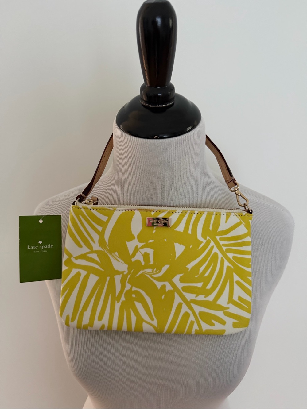 kate spade Yellow and White Palm-Print Shoulder Pouch